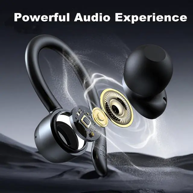 Alt view image 3 of 7 - True Wireless Earbuds, Bluetooth Headphones 120H Playback Wireless Sports Earbuds with Over Ear Earhooks LED Display Charging Case IPX7 Waterproof Bluetooth Earphones for Running Workout, Black