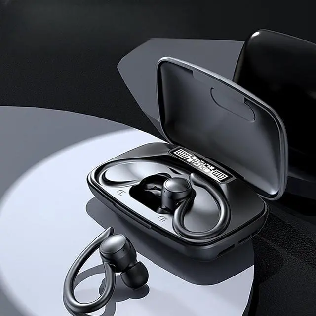 Alt view image 7 of 7 - True Wireless Earbuds, Bluetooth Headphones 120H Playback Wireless Sports Earbuds with Over Ear Earhooks LED Display Charging Case IPX7 Waterproof Bluetooth Earphones for Running Workout, Black