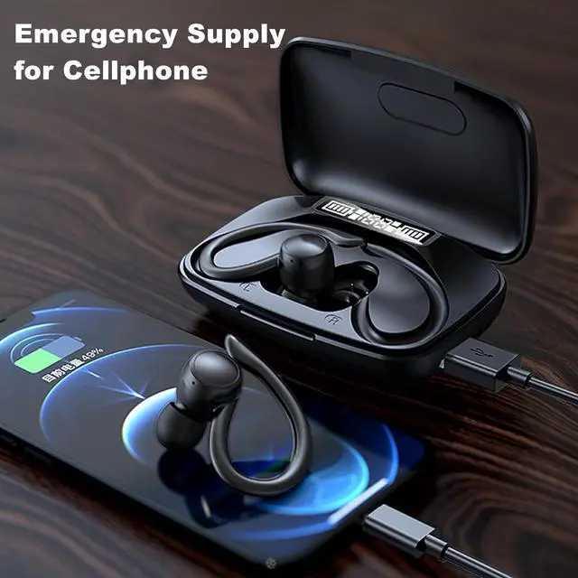 Alt view image 5 of 7 - True Wireless Earbuds, Bluetooth Headphones 120H Playback Wireless Sports Earbuds with Over Ear Earhooks LED Display Charging Case IPX7 Waterproof Bluetooth Earphones for Running Workout, Black