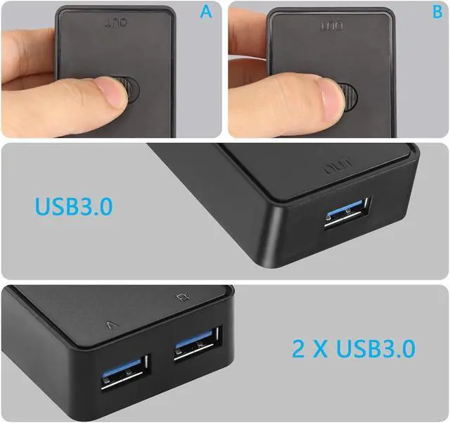 Alt view image 7 of 7 - USB3.0 Switch Selector, USB KVM Switcher Adapter, Bi-Directional USB Sharing Switch 2 in 1 Out/ 1 in 2 Out, 2 Port USB Switcher 2 Computers Share Keyboard Mouse Scanner Printer
