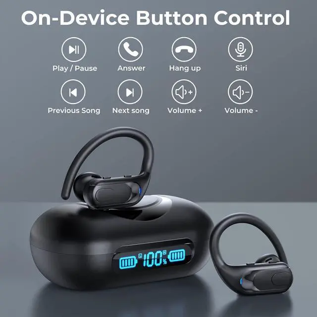 Alt view image 7 of 7 - Wireless Earbuds Bluetooth 5.3 Headphones 130hrs Playtime Wireless Charging Ear Buds IPX7 Waterproof Earphones Over-Ear Headset with Earhooks LED Power Display for Sports Workout Running Gym