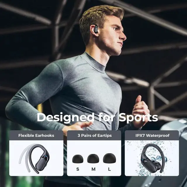 Alt view image 6 of 7 - Wireless Earbuds Bluetooth 5.3 Headphones 130hrs Playtime Wireless Charging Ear Buds IPX7 Waterproof Earphones Over-Ear Headset with Earhooks LED Power Display for Sports Workout Running Gym