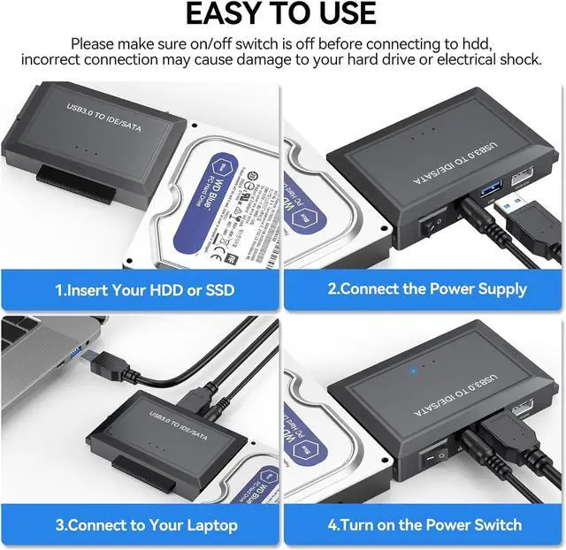 Alt view image 7 of 7 - Hard Drive Reader SATA IDE to USB 3.0 Adapter, USB 3.0 to SATA/IDE Hard Drive Ultra Recovery Converter Kit Data Retrieval Device for 2.5" 3.5" HDD SSD Hard Drive Disk 5.25" DVD/CD-ROM Optical Drive