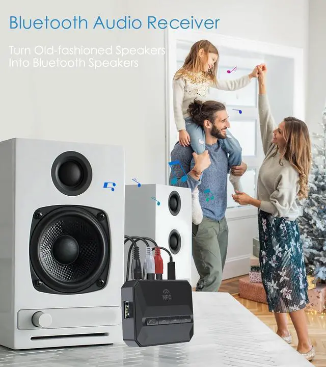 Alt view image 2 of 7 - Bluetooth 5.3 Receiver Audio Adapter for Home Stereo, NFC-Enabled Bluetooth Stereo Adapter for Speakers, RCA 3.5mm AUX for Music Streaming Stereo System, Support USB Driver/TF Card Play Music