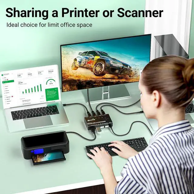 Alt view image 5 of 7 - USB 3.0 Switch 4 Computers, 4 Port USB Switch Selector for 4 Computer Share 4 USB Devices, Keyboard Mouse Switch, 4 in 4 Out USB 3.0 Switcher with Wired Remote and 4 Standard USB-B Cables