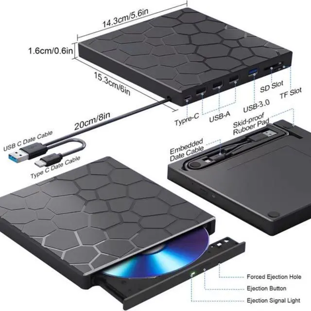 Alt view image 6 of 7 - [7 in 1] External CD/DVD Drive for Laptop, Portable DVD Player for Laptop, USB 3.0 Ultra-Slim Portable, CD Burner External Optical Drive Compatible with Laptop Desktop,Windows 11/10/8/7 Linux MacOS