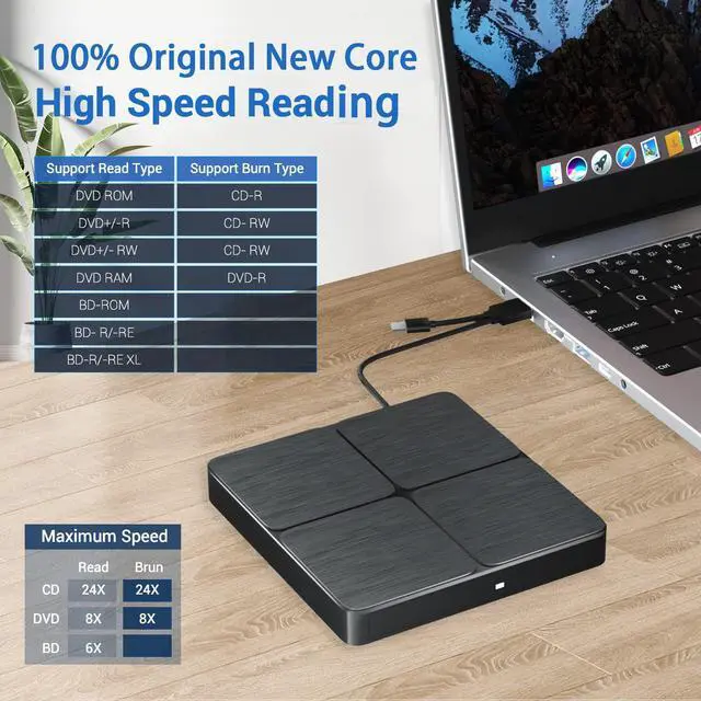 Alt view image 4 of 7 - External Bluray DVD Drive, USB 3.0 and Type-C Portable CD/DVD Drive 3D Blu-ray External DVD Drive Slim Optical External Blu-ray Player Compatible for Windows XP/7/8/10/11 MacOS Laptop,Desktop PC