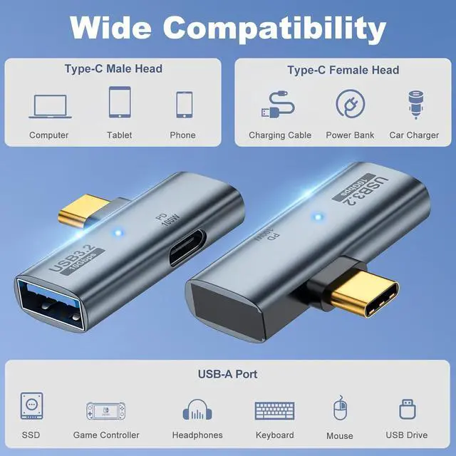 Alt view image 6 of 7 - [2 Pack] 2-in-1 USB C to USB 3.2 Adapter with 100W PD Type C Charging Port, USB C OTG Converter for M-e-ta Quest 2, Ro-g Ally, Steam Deck, for i-P-hone 15 Series, i-Pad, Ma-c-Book and More