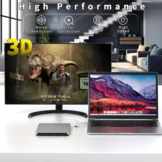 Alt view image 2 of 7 - External Blu-ray Drive, BD Player with Read/Write Capability Portable Blu-ray CD/DVD Drive Burner with USB 3.0 and Type-C DVD Burner 3D Blu-ray Drives Compatible with Windows and Mac OS PC Laptops