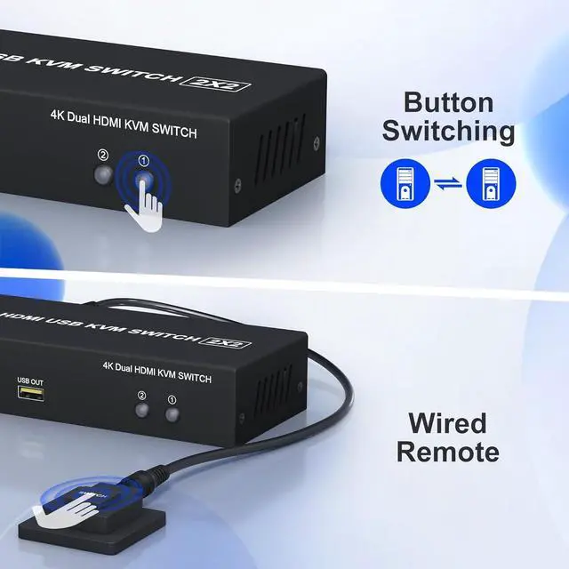 Alt view image 6 of 7 - Dual Monitor KVM Switch 2 Monitors 2 Computers, 2 Port 4K@60Hz HDMI KVM Switch Share 2 Monitor, Audio Mic Port and 3 USB Ports Support Extended and Copy Mode, PC Monitor Keyboard Mouse Switcher