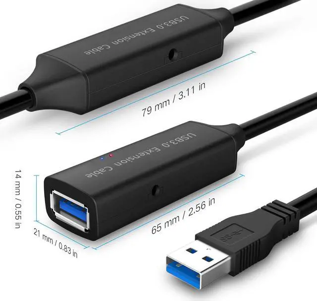 Alt view image 7 of 7 - USB 3.0 Active Extension Cable 33 Feet / 10M with 5V 2A Power Adapter, USB 3.0 Extender Cable Male to Female Cord with Built-in Signal Booster Chips for Xbox, PS4, USB Printer, Mouse, Keyboard, etc