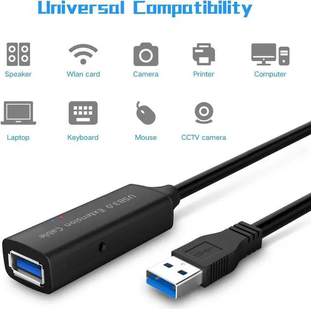 Alt view image 3 of 7 - USB 3.0 Active Extension Cable 50 Feet / 15M with 5V 2A Power Adapter, USB 3.0 Extender Cable Male to Female Cord with Built-in Signal Booster Chips for Xbox, PS4, USB Printer, Mouse, Keyboard, etc