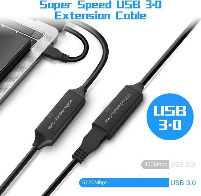 Alt view image 2 of 7 - USB 3.0 Active Extension Cable 50 Feet / 15M with 5V 2A Power Adapter, USB 3.0 Extender Cable Male to Female Cord with Built-in Signal Booster Chips for Xbox, PS4, USB Printer, Mouse, Keyboard, etc