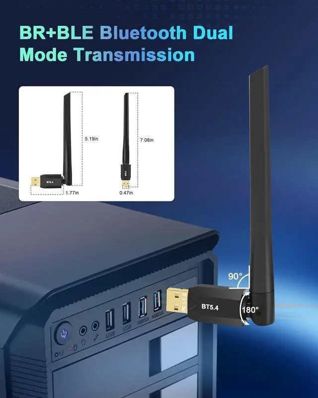 Alt view image 2 of 7 - Bluetooth 5.4 Adapter for PC, 2x5dBi USB Bluetooth Dongle BT5.4 EDR Adapter for Laptop Keyboard Mouse Headsets Speakers, 150M Long Range Bluetooth USB Adapter Supports Windows 11/10/8.1(Plug and Play)