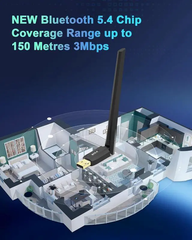 Alt view image 5 of 7 - Bluetooth 5.4 Adapter for PC, 2x5dBi USB Bluetooth Dongle BT5.4 EDR Adapter for Laptop Keyboard Mouse Headsets Speakers, 150M Long Range Bluetooth USB Adapter Supports Windows 11/10/8.1(Plug and Play)