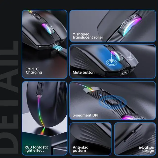 Alt view image 6 of 7 - Gaming Mice, Bluetooth Wireless Mouse - (BT4.0/BT5.0+2.4G) Tri-Mode High Performance Wireless Mouse, Rechargeable, Quiet Click ,3 Adjustable DPI, Multi-Device Compatibility for Laptop, Computer