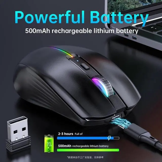 Alt view image 3 of 7 - Gaming Mice, Bluetooth Wireless Mouse - (BT4.0/BT5.0+2.4G) Tri-Mode High Performance Wireless Mouse, Rechargeable, Quiet Click ,3 Adjustable DPI, Multi-Device Compatibility for Laptop, Computer