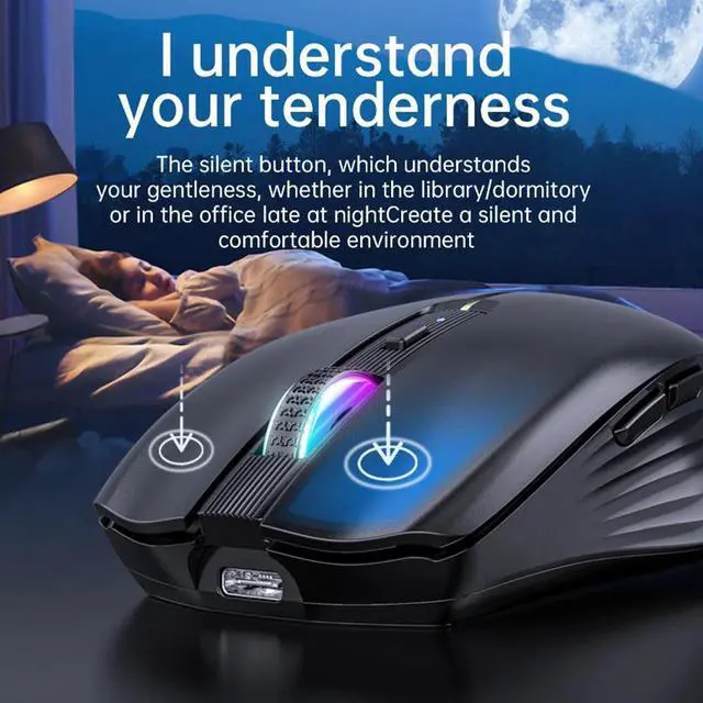 Alt view image 4 of 7 - Gaming Mice, Bluetooth Wireless Mouse - (BT4.0/BT5.0+2.4G) Tri-Mode High Performance Wireless Mouse, Rechargeable, Quiet Click ,3 Adjustable DPI, Multi-Device Compatibility for Laptop, Computer