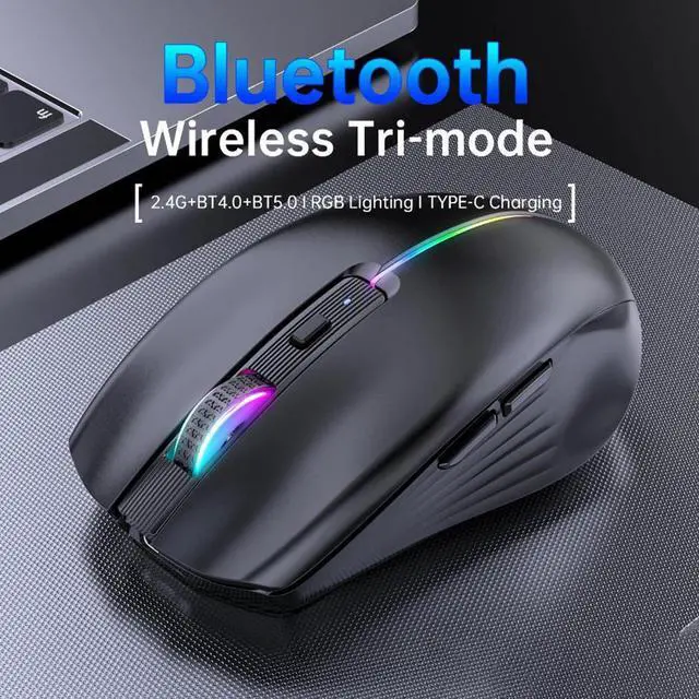 Alt view image 2 of 7 - Gaming Mice, Bluetooth Wireless Mouse - (BT4.0/BT5.0+2.4G) Tri-Mode High Performance Wireless Mouse, Rechargeable, Quiet Click ,3 Adjustable DPI, Multi-Device Compatibility for Laptop, Computer