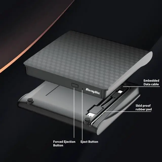 Alt view image 6 of 7 - External Bluray Drive, USB 3.0 and Type-C External Blu Ray Burner Player Slim 3D Optical CD DVD Drive, Blu-Ray DVD CD Player Compatible with Windows XP/7/8/10/11 Mac OS for PC Laptop Desktop MacBook