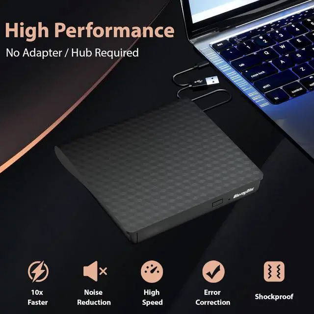 Alt view image 2 of 7 - External Bluray Drive, USB 3.0 and Type-C External Blu Ray Burner Player Slim 3D Optical CD DVD Drive, Blu-Ray DVD CD Player Compatible with Windows XP/7/8/10/11 Mac OS for PC Laptop Desktop MacBook