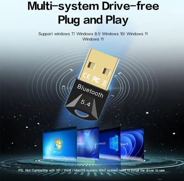 Alt view image 6 of 7 - USB Bluetooth 5.4 Adapter for PC, Wireless USB Adapter, Bluetooth 5.4 Dongle Receiver, Realtek Chips, Stable Performance, Support Win 11/10/8.1/7, for Desktop, Laptop, Headset, Gamepad giyqxHw
