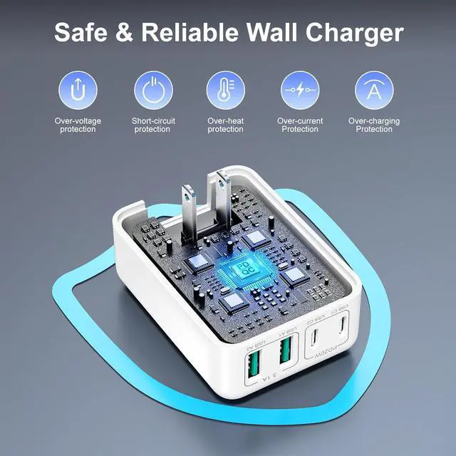 Alt view image 7 of 7 - [2 Pack] Flat USB C Wall Charger, 40W Foldable & Slim Fast Charging Block, 4 Ports [2 USA & 2 USB C] Charger Block Cube Box Compatible with Smartphones, Tablets, Multiport Power Adapter USB Plug Brick