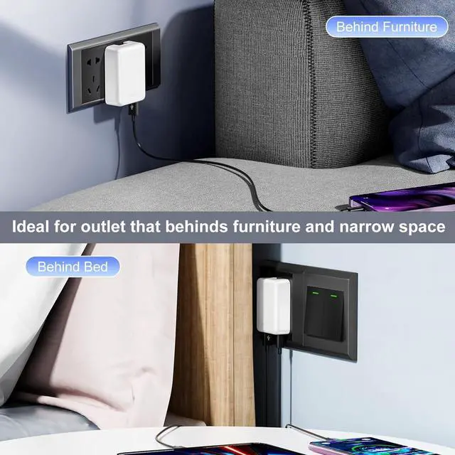 Alt view image 4 of 7 - [2 Pack] Flat USB C Wall Charger, 40W Foldable & Slim Fast Charging Block, 4 Ports [2 USA & 2 USB C] Charger Block Cube Box Compatible with Smartphones, Tablets, Multiport Power Adapter USB Plug Brick