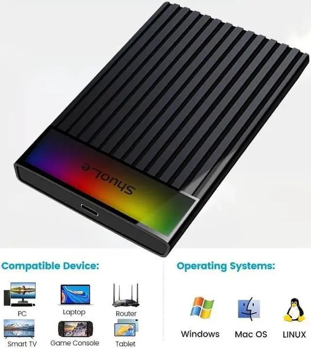 Alt view image 2 of 7 - 2.5" External Hard Drive Enclosure with RGB Light USB 3.2 to SATA III Adapter Supports 2.5 Inch SSD/HDD Box for 9.5mm 7mm Hard Disk Case Compatible with To-sh-iba S-a-m-s-u-n-g WD, Xbox PC TV