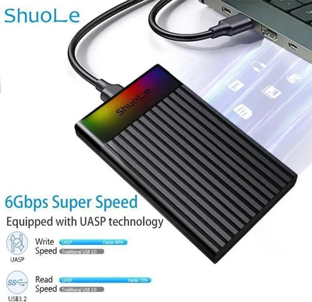 Alt view image 3 of 7 - 2.5" External Hard Drive Enclosure with RGB Light USB 3.2 to SATA III Adapter Supports 2.5 Inch SSD/HDD Box for 9.5mm 7mm Hard Disk Case Compatible with To-sh-iba S-a-m-s-u-n-g WD, Xbox PC TV