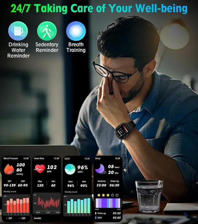 Alt view image 5 of 6 - Military Smart Watch for Men(Answer/Make Call) 2.02" Smartwatch with Heart Rate Blood Oxygen Sleep Monitor 128 Sports Modes Fitness Tracker Step Calorie Counter IP68 Waterproof for IOS Android Phones