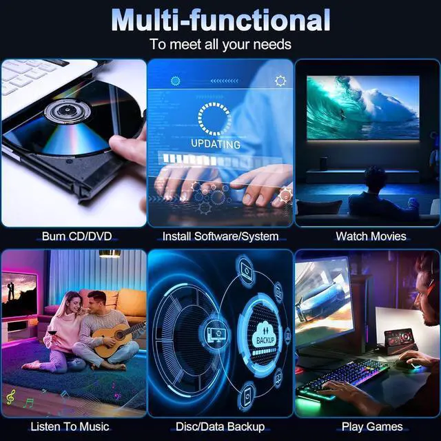 Alt view image 5 of 7 - External CD DVD Drive for Laptop USB 3.0 Type-C Slim Portable Player CD DVD RW Writer Reader Burner, Low Noise Optical External Disk Drive for Desktop, PC, MacOS, Windows 11/10/8/7/XP/2003/Vista/Linux
