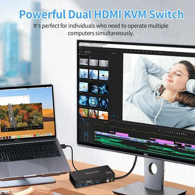 Alt view image 2 of 7 - IHDAPP Dual Monitor HDMI KVM Switch 2 Monitors 2 Computers 4K 60Hz USB 3.0 KVM Switcher for 2 PCs Share 1 Set of Keyboard Mouse Printer and Scanner Support Extended & Mirror Mode, with 4 USB 3.0 Ports