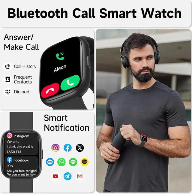 Alt view image 2 of 7 - IHDAPP Smart Watch, Alexa Built-in Smartwatch(Answer/Make Calls),1.83" HD Fitness Tracker,IP68 Waterproof 100+ Sport Mode Activity Tracker,Heart Rate SpO2 Sleep Monitor, iOS Android Compatible (Black)