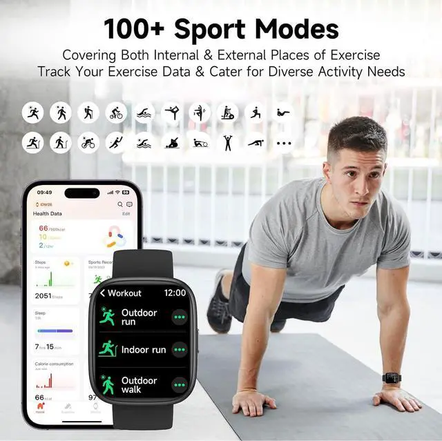 Alt view image 7 of 7 - IHDAPP Smart Watch, Alexa Built-in Smartwatch(Answer/Make Calls),1.83" HD Fitness Tracker,IP68 Waterproof 100+ Sport Mode Activity Tracker,Heart Rate SpO2 Sleep Monitor, iOS Android Compatible (Black)