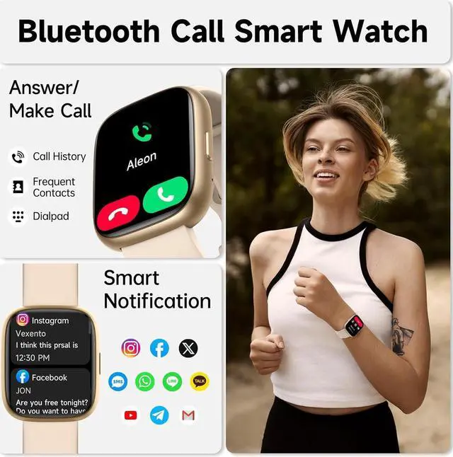 Alt view image 2 of 7 - IHDAPP Smart Watch, Alexa Built-in Smartwatch(Answer/Make Calls),1.83" HD Fitness Tracker,IP68 Waterproof 100+ Sport Mode Activity Tracker,Heart Rate SpO2 Sleep Monitor, iOS Android Compatible (Gold)