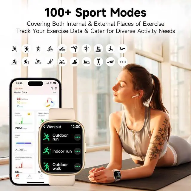 Alt view image 6 of 7 - IHDAPP Smart Watch, Alexa Built-in Smartwatch(Answer/Make Calls),1.83" HD Fitness Tracker,IP68 Waterproof 100+ Sport Mode Activity Tracker,Heart Rate SpO2 Sleep Monitor, iOS Android Compatible (Gold)
