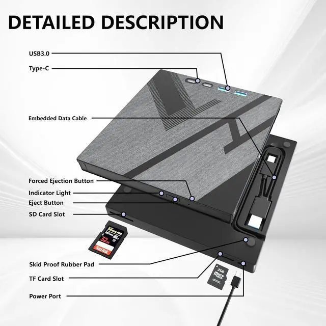 Alt view image 5 of 7 - IHDAPP [7 in 1] External DVD Drive, External CD/DVD Drive for Laptop with USB A & USB C Ports and SD/TF Port, CD DVD Burner DVD Player USB 3.0/Type C, CD ROM External Drive for PC Laptop Windows Linux