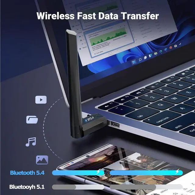 Alt view image 7 of 7 - IHDAPP Bluetooth 5.4 Adapter for PC, 150M Long Range USB Bluetooth Dongle BT 5.4 EDR USB Adapter for PC Wireless Mouse Keyboard Audio Receiver Transmitter, Compatible with Windows 11/10/8.1