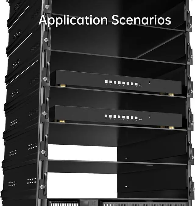 Alt view image 6 of 7 - IHDAPP 8 Port Real Seamless Switching HDMI KVM Switch 8 Computers 4K@30Hz 1U Rack Mount, 8 in 2 Out HDMI KVM Switch with 3.5mm Audio Extractor, Desktop Controller, Hotkey, Mouse, RS232 Code Switching
