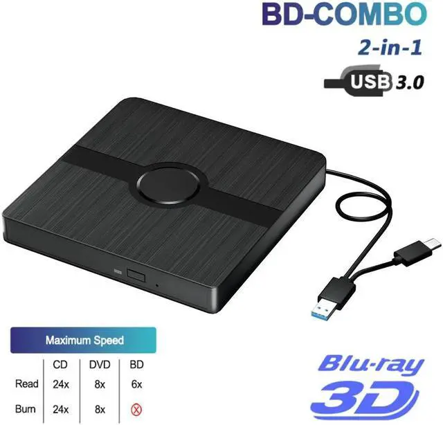 Main image of IHDAPP External Blu Ray Drive, USB 3.0 & Type-C External Blu-Ray Drive, Portable Blu Ray DVD/CD/BD Player, 3D Optical Bluray Drive Compatible With Laptop Desktop PC Windows XP/7/8/10/11 MacOS
