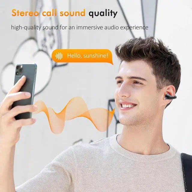 Alt view image 6 of 7 - IHDAPP Open Ear Clip Wireless Earbuds Bluetooth 5.3, Sports Earphones Built-in Microphone with Earhooks & Ear Hook, Wireless Charging Case & Display, Waterproof Fitness Headphones for Running