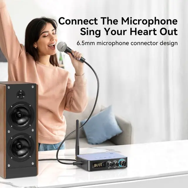 Alt view image 6 of 7 - IHDAPP BT 5.1 Bluetooth Audio Receiver Transmitter 4-in-1 (with Remote) for Home Stereo TV, HiFi Wireless Audio Adapter with 3.5mm AUX,RCA,6.5mm Mic Connection, FM Radio, Low Latency NFC Audio Adapter