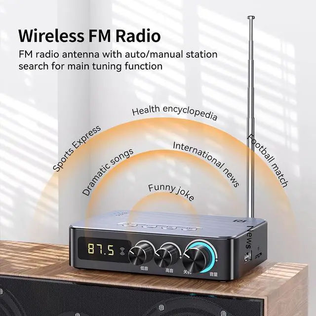 Alt view image 7 of 7 - IHDAPP BT 5.1 Bluetooth Audio Receiver Transmitter 4-in-1 (with Remote) for Home Stereo TV, HiFi Wireless Audio Adapter with 3.5mm AUX,RCA,6.5mm Mic Connection, FM Radio, Low Latency NFC Audio Adapter