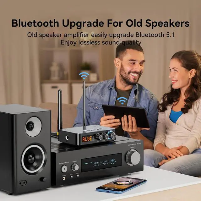 Alt view image 3 of 7 - IHDAPP BT 5.1 Bluetooth Audio Receiver Transmitter 4-in-1 (with Remote) for Home Stereo TV, HiFi Wireless Audio Adapter with 3.5mm AUX,RCA,6.5mm Mic Connection, FM Radio, Low Latency NFC Audio Adapter