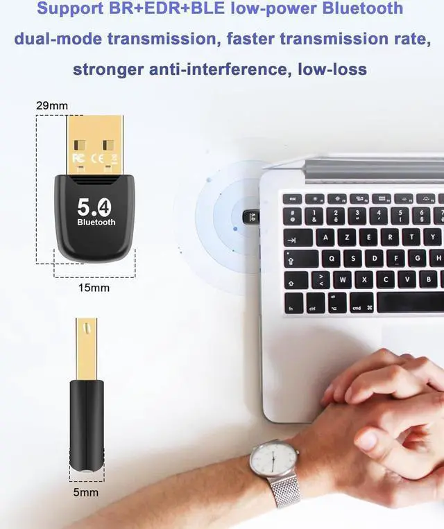 Alt view image 7 of 7 - IHDAPP Bluetooth Adapter PC, BT 5.4 Bluetooth Dongle, Bluetooth Dongle USB Adapter, Bluetooth Stick, Low Latency, Plug & Play, with Windows 7/10/8.1/11, for Desktop, Laptop, Headset, Keyboard, Mouse