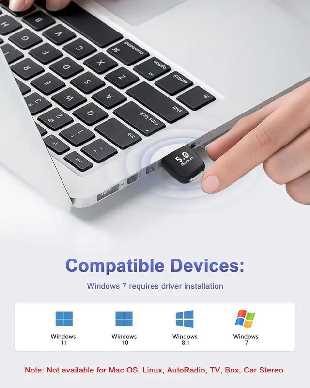 Alt view image 3 of 7 - IHDAPP Bluetooth Adapter PC, BT 5.4 Bluetooth Dongle, Bluetooth Dongle USB Adapter, Bluetooth Stick, Low Latency, Plug & Play, with Windows 7/10/8.1/11, for Desktop, Laptop, Headset, Keyboard, Mouse