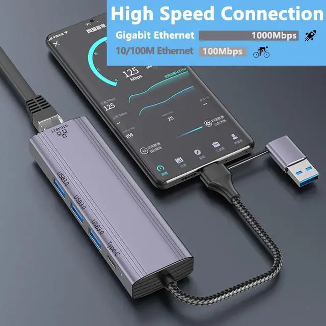 Alt view image 2 of 7 - IHDAPP USB C HUB, 5 in 1 USB-C/USB 3.0 Dual Adapter Docking Station, with USB Port, USB-C Port/PD, Gigabit Ethernet, Multi-Port USB C Adapter Type C Laptops Dock Dongle Compatible for Mac-Book Pro Air
