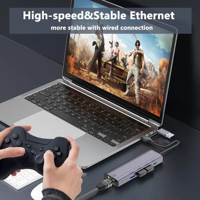 Alt view image 4 of 7 - IHDAPP USB C HUB, 5 in 1 USB-C/USB 3.0 Dual Adapter Docking Station, with USB Port, USB-C Port/PD, Gigabit Ethernet, Multi-Port USB C Adapter Type C Laptops Dock Dongle Compatible for Mac-Book Pro Air