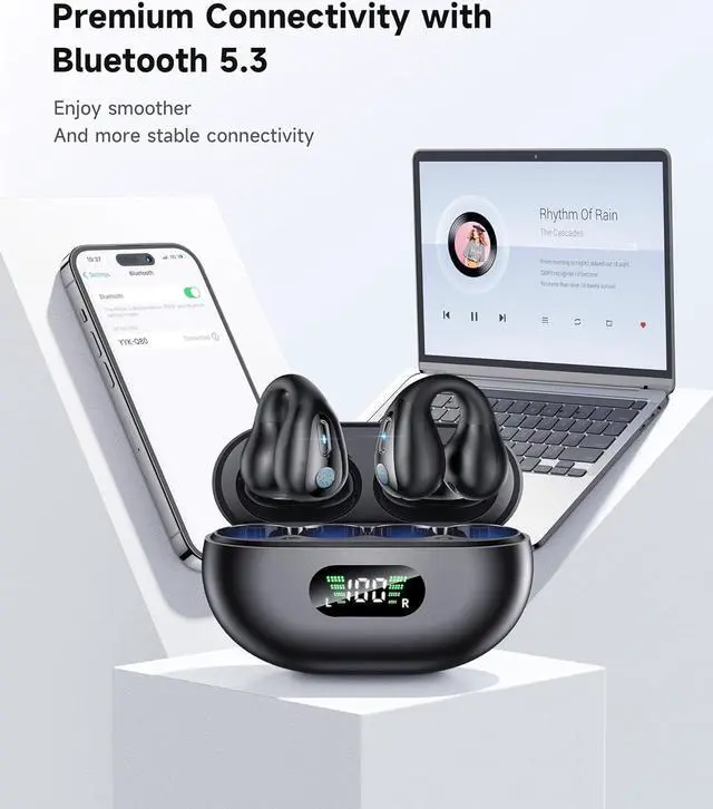 Alt view image 6 of 6 - IHDAPP Bone Conduction Headphones - Wireless Earbuds Bluetooth Sports Open Ear Headphone Wireless, Waterproof Running Earphones with Built-in Mic, Clip-on Ear Comfort Ear Buds (Black)